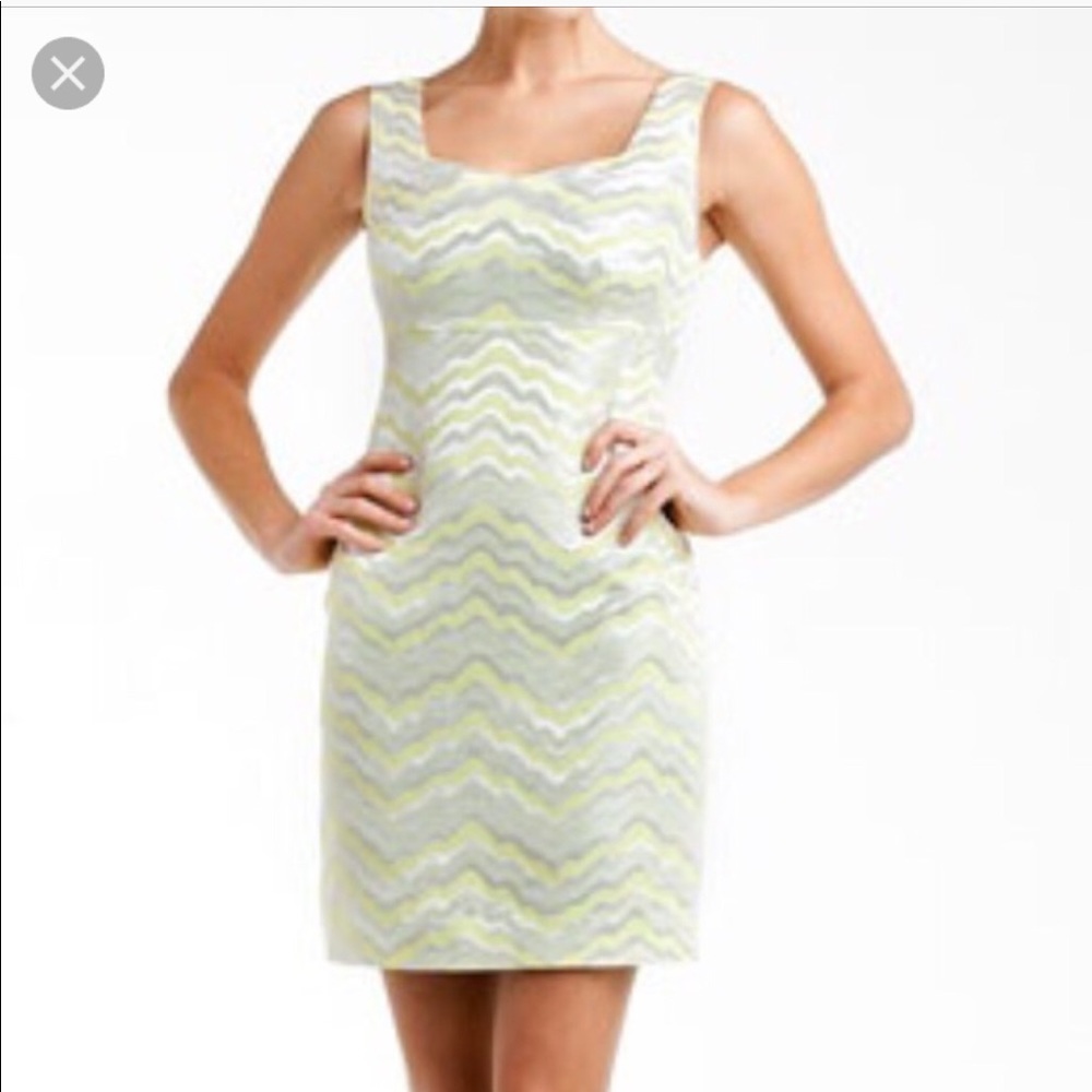 Lilly Pulitzer yellow, metallic silver wave.